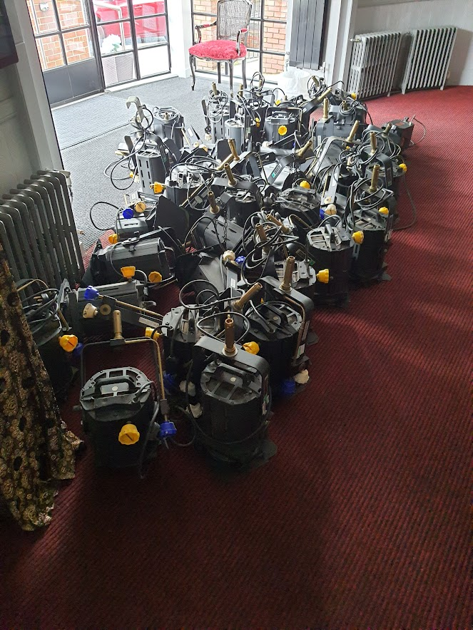 A number old stage lights which were donated to other organisations in the North East